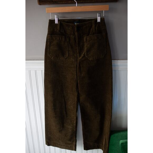 Anthropologie Colette Cropped Wide-Leg Pants Corduroy Edition 27 Moss - Picture 3 of 5